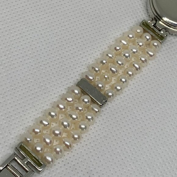 Ocean Dream Pearl Watch women silver tone rhinestones 23mm round 7” running main image 5